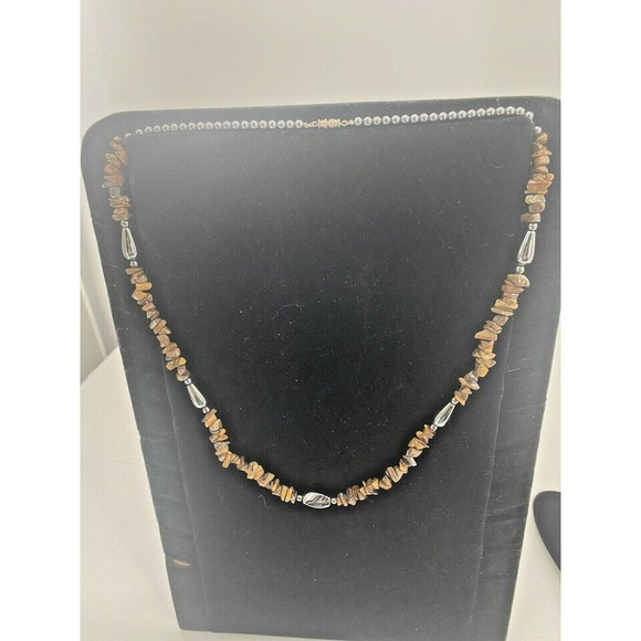 Vintage Opera Polished Stone Beaded Necklace Semi Precious Stones Single Strand - Picture 4 of 11